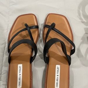 Chelsea & Violet Black and Tan Sandals Minimalist Design